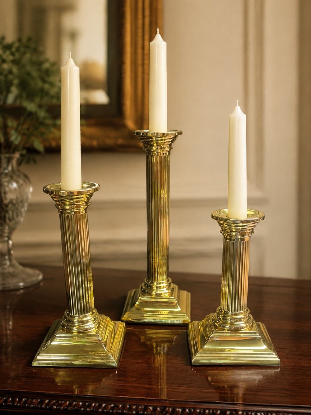 Vintage Baldwin Smithsonian Brass Candlesticks Set 3 Neoclassical Columns